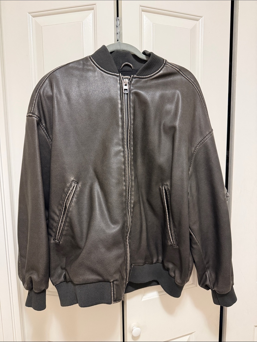 Old Zara ‘Leather’ Bomber Jacket - Classic Zip Front